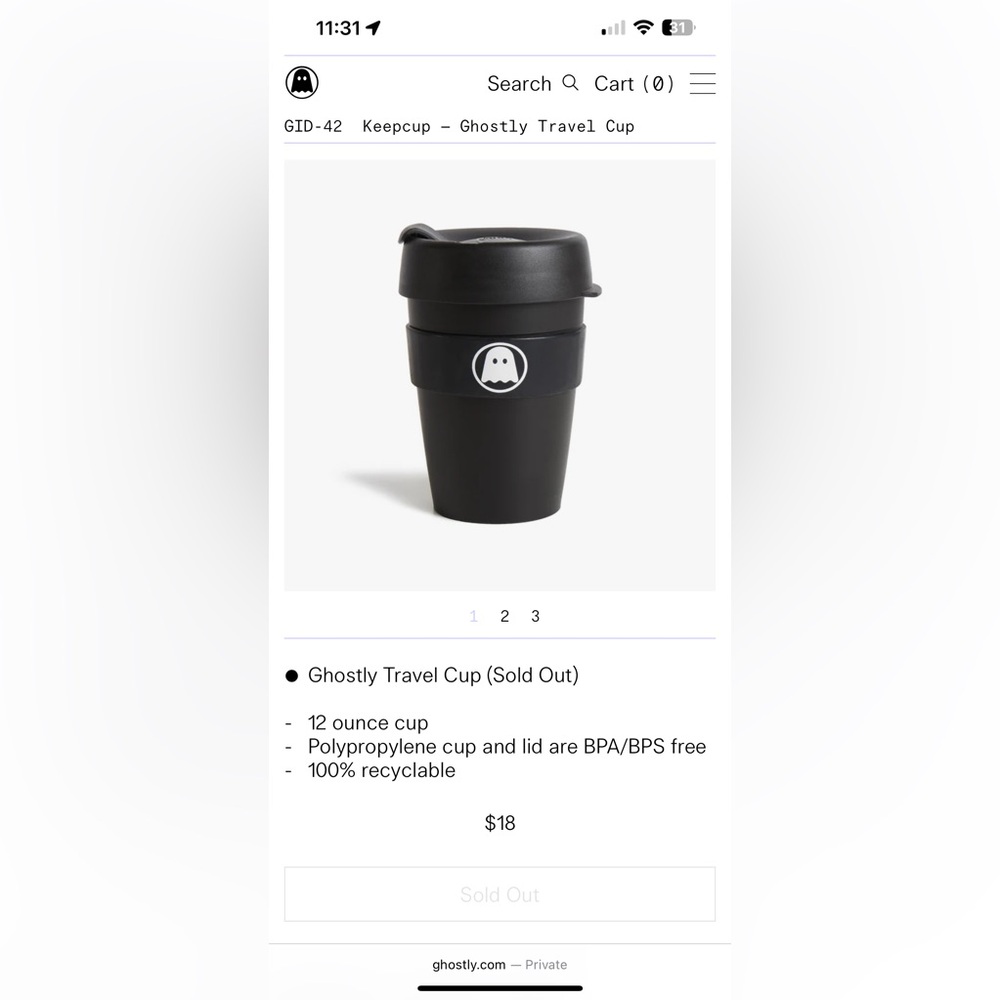 Ghostly international record label Black Travel Mug with Ghost Logo - Picture 3 of 3